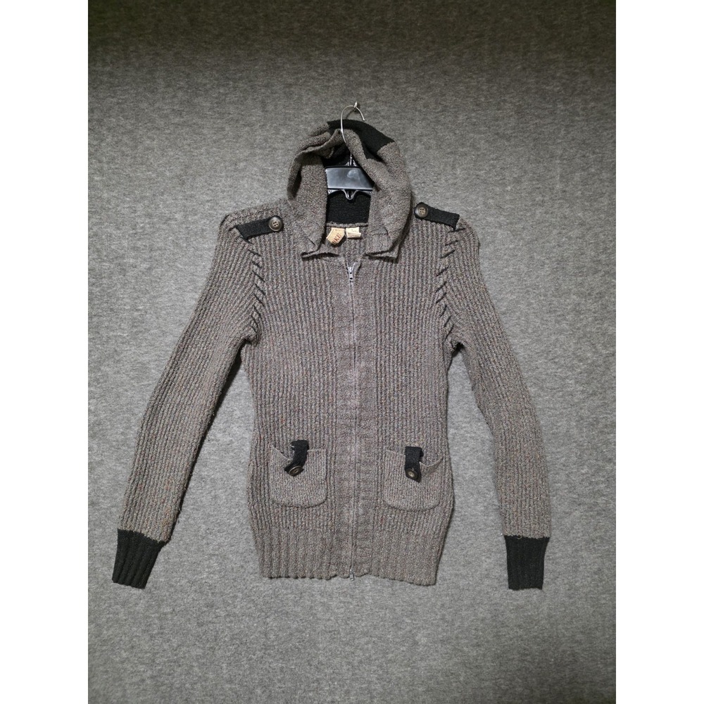 Bke Y2K Emo Military Knit Full Zip Hoodie Skater Mall Goth Marled Ribbed Beatnik